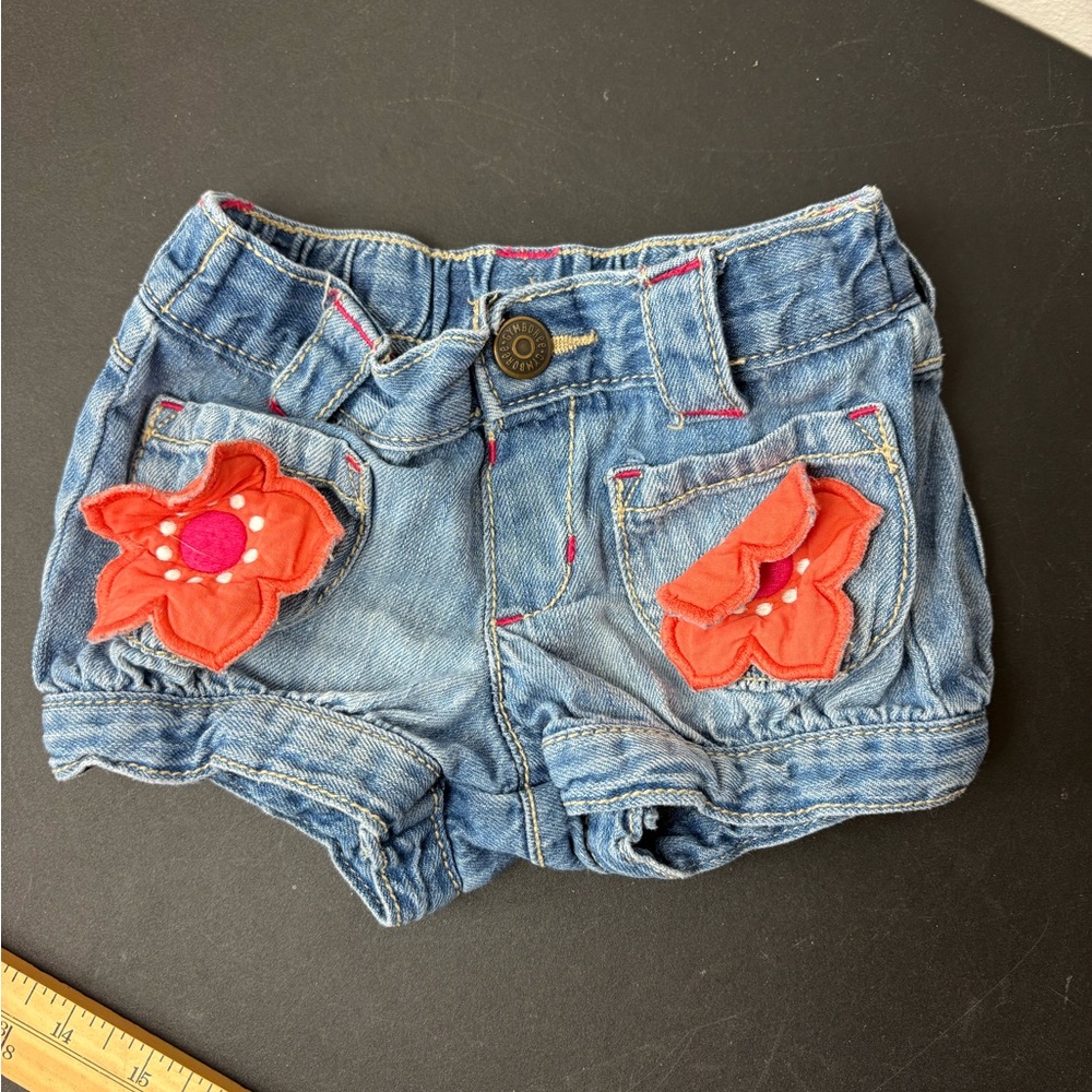 Kids Denim Shorts with Floral Patches